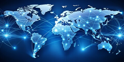 Fototapeta premium Global Network Connections with Illuminated World Map, digital , network, connections , global