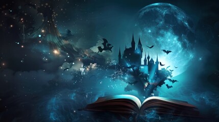 A Magical Castle Emerging from an Open Book