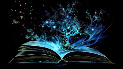 A Tree Growing from an Open Book with Butterflies