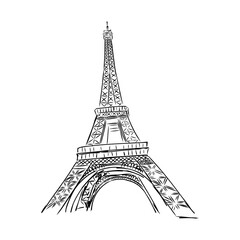 Obraz premium Eiffel tower in France straight view, doodle line sketch,