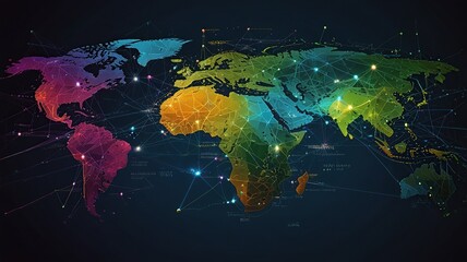 Fototapeta premium World map with glowing lines and city lights Global network concept 3D Rendering generative ai