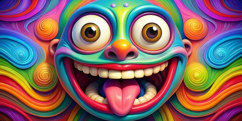 Obraz premium Rainbow Swirls and a Grinning Face, Digital Art, 3D Illustration, Abstract, Colorful , 3D Art, Abstract Art