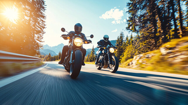 Motorcyclists Riding on Mountain Road