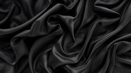 Fototapeta premium Abstract Black Satin Fabric with Flowing Folds and Textures