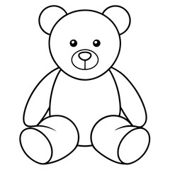 2D Teddy Bear Seated on White Background line art vector illustration