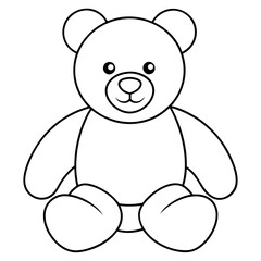 2D Teddy Bear Seated on White Background line art vector illustration