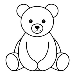 2D Teddy Bear Seated on White Background line art vector illustration