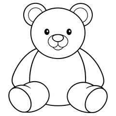 2D Teddy Bear Seated on White Background line art vector illustration