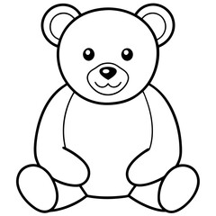 2D Teddy Bear Seated on White Background line art vector illustration