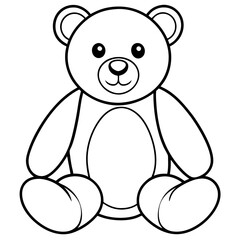 2D Teddy Bear Seated on White Background line art vector illustration