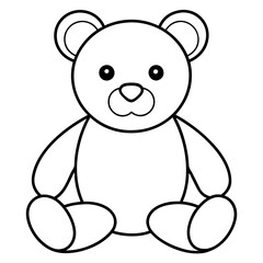 2D Teddy Bear Seated on White Background line art vector illustration