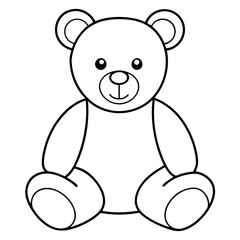 2D Teddy Bear Seated on White Background line art vector illustration