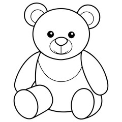 2D Teddy Bear Seated on White Background line art vector illustration