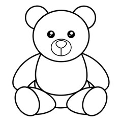 2D Teddy Bear Seated on White Background line art vector illustration
