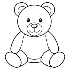 2D Teddy Bear Seated on White Background line art vector illustration