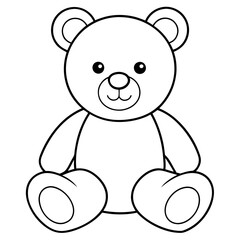 2D Teddy Bear Seated on White Background line art vector illustration