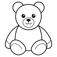2D Teddy Bear Seated on White Background line art vector illustration