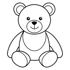 2D Teddy Bear Seated on White Background line art vector illustration