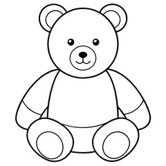 2D Teddy Bear Seated on White Background line art vector illustration