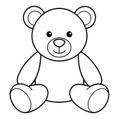 2D Teddy Bear Seated on White Background line art vector illustration