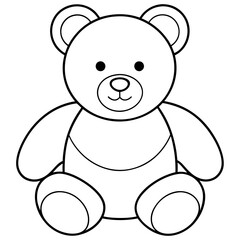 2D Teddy Bear Seated on White Background line art vector illustration
