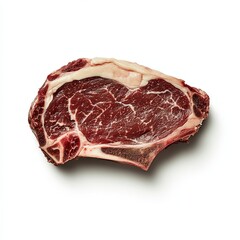 Obraz premium Silhouette of a raw ribeye steak with visible marbling, floating against a white background.