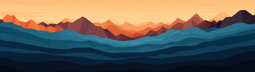 Abstract mountains with sunset colors.
