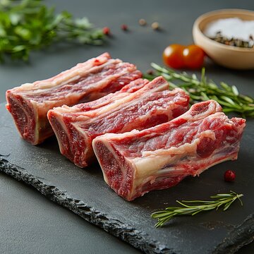 Raw beef short ribs silhouette, with emphasis on the rib bones and meat.