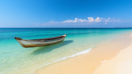 Obraz premium Wooden boat on tropical beach with turquoise