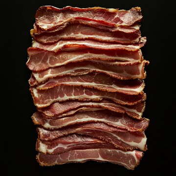 recommend clip art: Silhouette of bacon slices arranged in a stacked, neat formation.