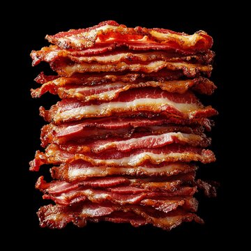 recommend clip art: Silhouette of bacon slices arranged in a stacked, neat formation.