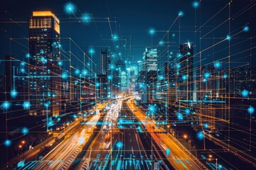 Fototapeta premium Cityscape with Network Connections