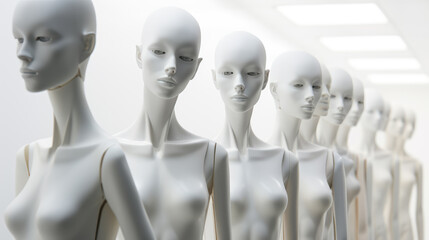 Obraz premium generated illustration row of plastic female mannequin for clothes