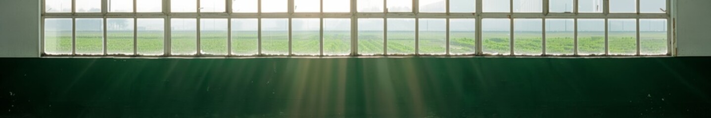 Fototapeta premium Confinement and Hope Rural Field View through Prison Cell Window at Sunrise, Symbolizing Longing for Freedom and Open Spaces