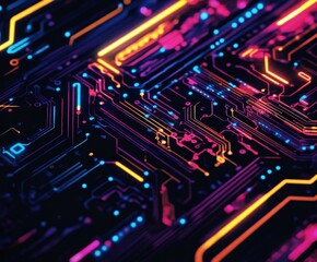 Obraz premium Colorful circuit board design glowing in futuristic sci-fi style