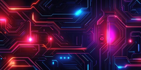 Fototapeta premium Futuristic sci-fi circuits illuminated in neon colors