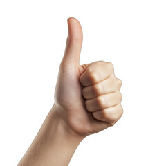A close-up of a hand giving a thumbs-up sign, symbolizing approval and positivity, perfect for any supportive message. transparent background