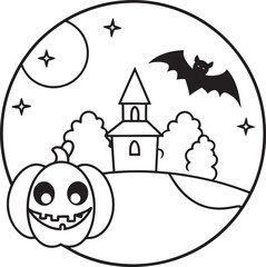 Chic Halloween Line Art Vector Style on White Background