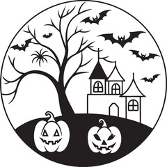 Minimalist Halloween Illustration Vector Line Art in Black and White