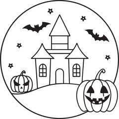 Creepy Halloween Line Art: Vector Illustration on White Canvas