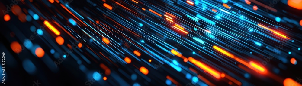 Aufkleber abstract image featuring neon light streaks in motion, with vibrant blue and orange colors creating 