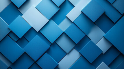 Abstract geometric background with overlapping rectangles in shades of blue hues and copy space for text.
