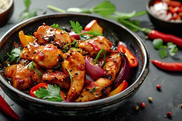 A close up of a bowl of food on a table