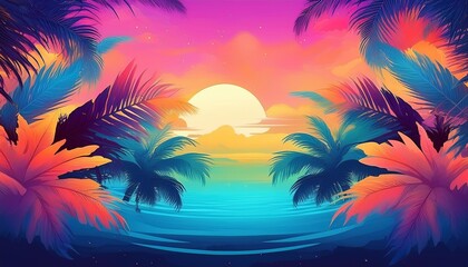 陽気でトロピカルな背景画像、シンプルに仕上げる、バランスの良いグラデーション Generated by AI