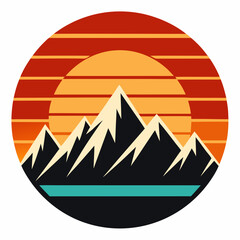 Vintage Sunset Over Mountain Silhouette Art vector illustration