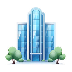 A modern glass building with trees surrounding it, representing urban architecture and contemporary design. transparent background