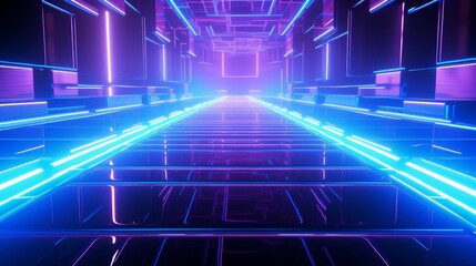 Neon Lights in a Futuristic Corridor