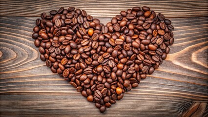 Heartwarming arrangement of coffee beans in the shape of hearts, evoking feelings of comfort, relaxation, and social connection, perfect for cozy moments and warm gatherings.