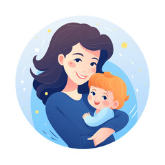Young mother holding a baby with happy smile. Flat 