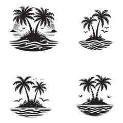 Fototapeta premium Coconut tree silhouette. Tropical palm trees black silhouette collection, Summer vacation concept. Vector isolated on white background